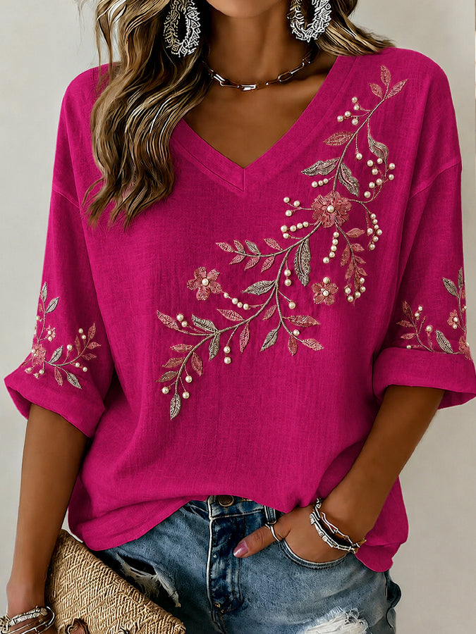 Women'S Breast Cancer Awareness Support Casual V-Neck T-Shirt