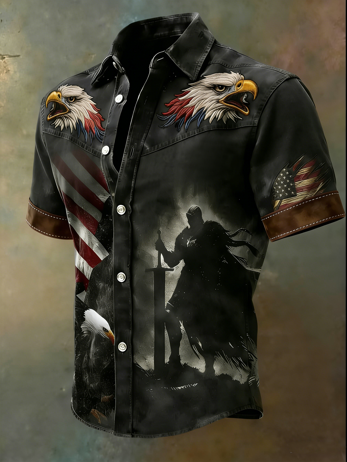 Men'S Casual 250Th Anniversary Of The Founding Of The United States Printed Button Down Short Sleeved Shirt