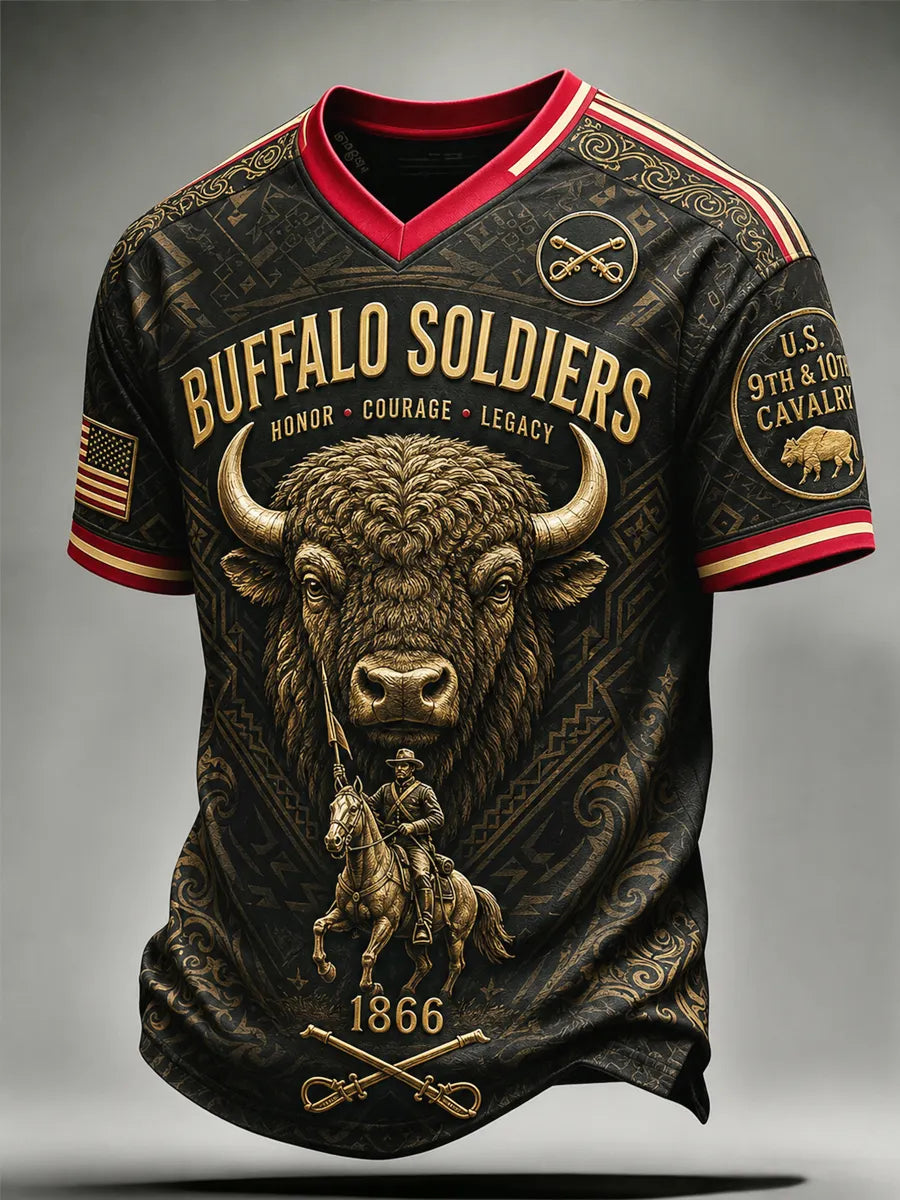 Men's Retro Buffalo Soldier Print Casual T-Shirt