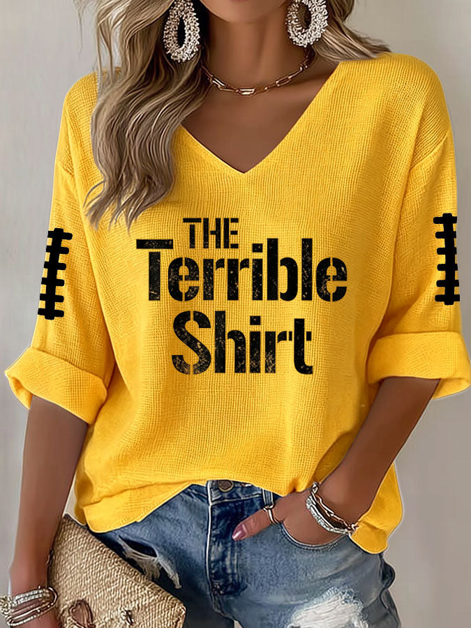 Women'S Football Print Waffle Top