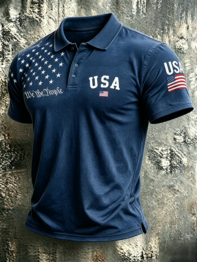 Men'S Casual USA Commemorative Printed Polo Shirt