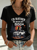 Women'S I'D RATHER BE WITH MY DOG Printed V-Neck T-Shirt