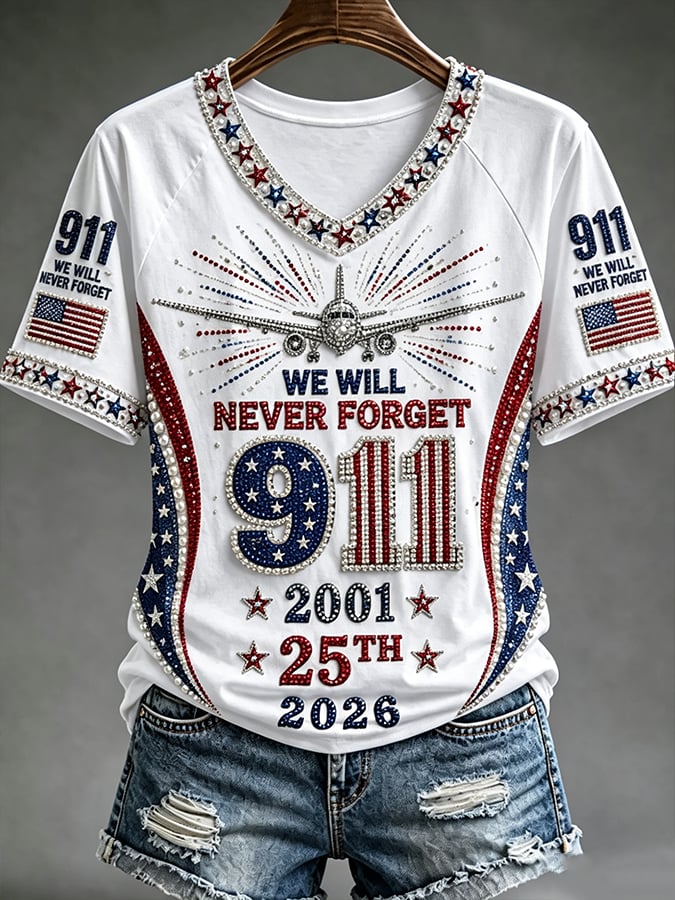 Women's We Will Never Forget 9 11 Print T-shirt