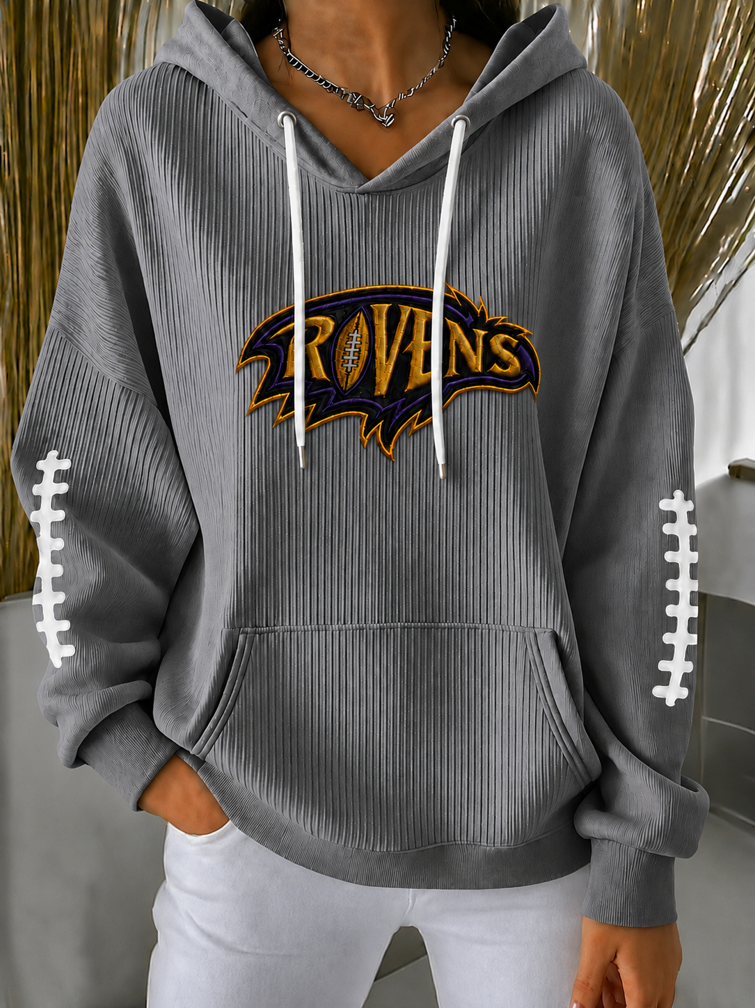 Women'S Football Print Hooded Sweatshirt