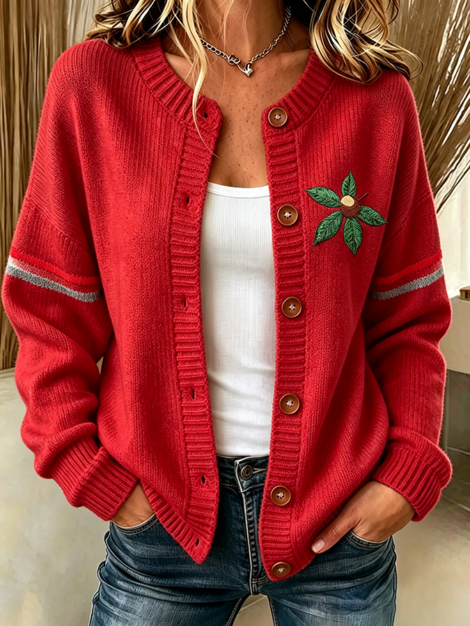 Women'S Casual Football Plant Knitted Cardigan Top
