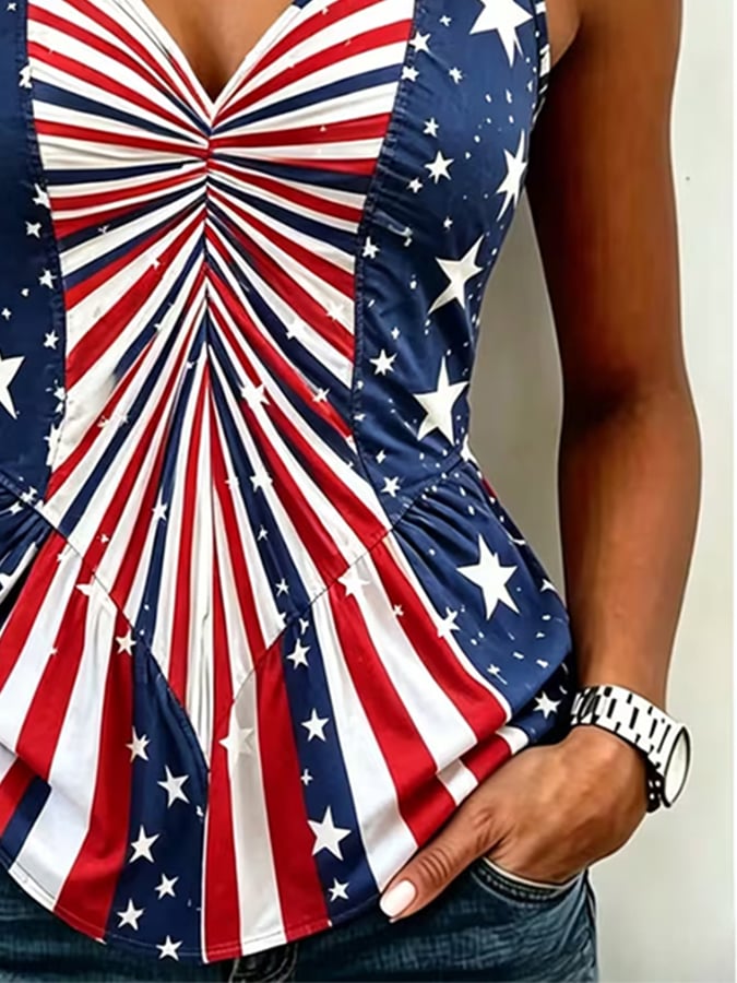 Women's Independence Day Printed Ruched Tank Top