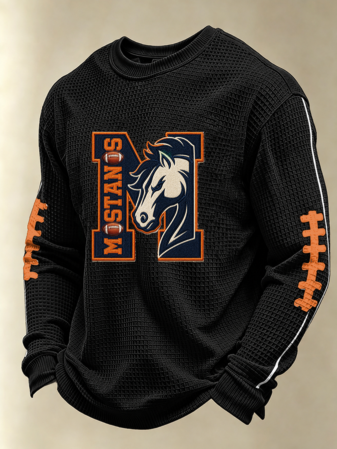 Men'S Football Fan Casual Long Sleeved Waffle Top