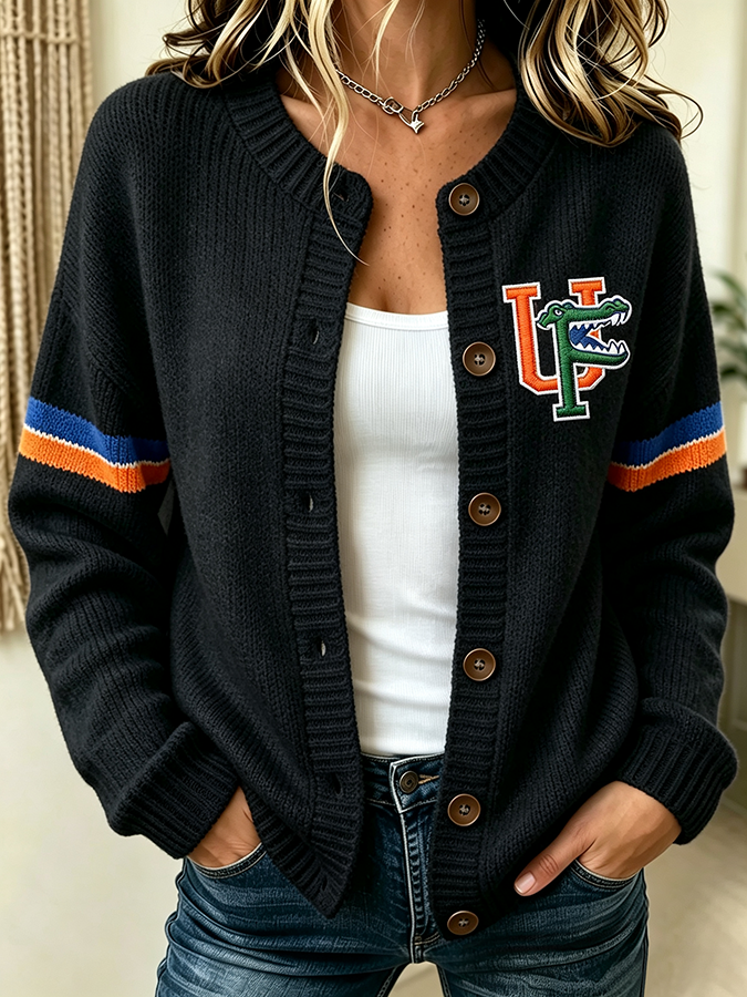 Women'S Casual Football Plant Knitted Cardigan Top
