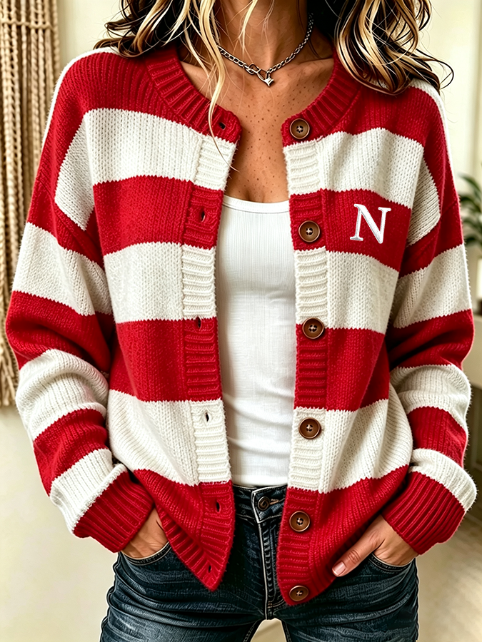 Women'S Casual Football Plant Knitted Cardigan Top