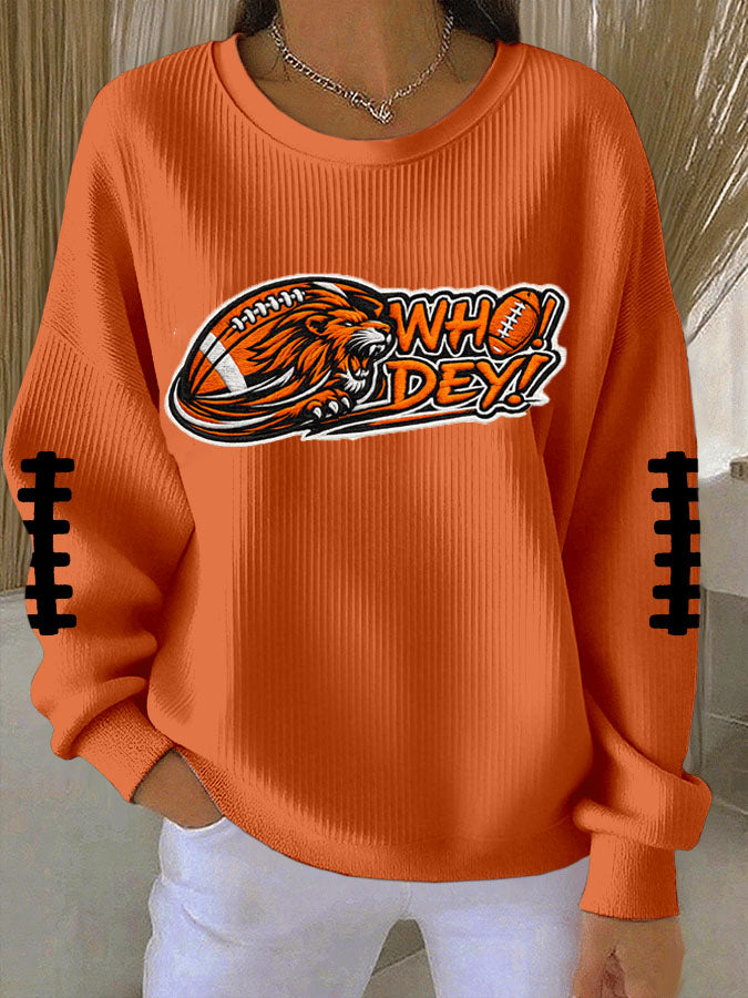 Women's Football Print Long-Sleeved Knit Top