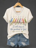 Women's I Will Sing Of The Goodness Of God Psalm 89:1 Christian Bird Print Casual V-Neck Tee
