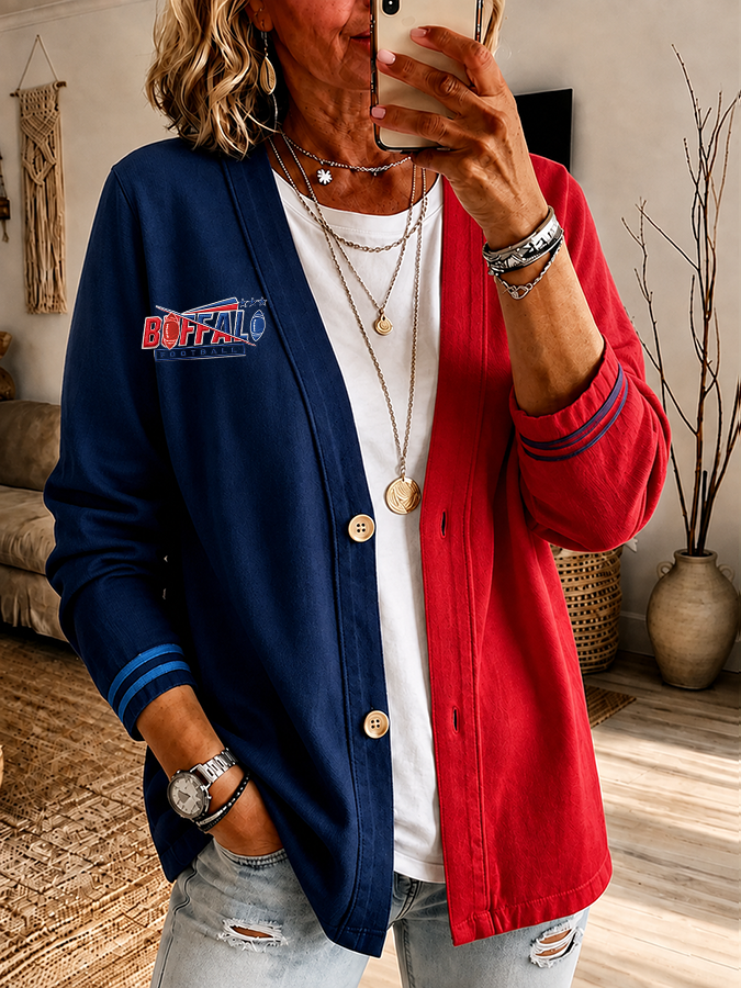 Women'S Football Printed Knitted Cardigan