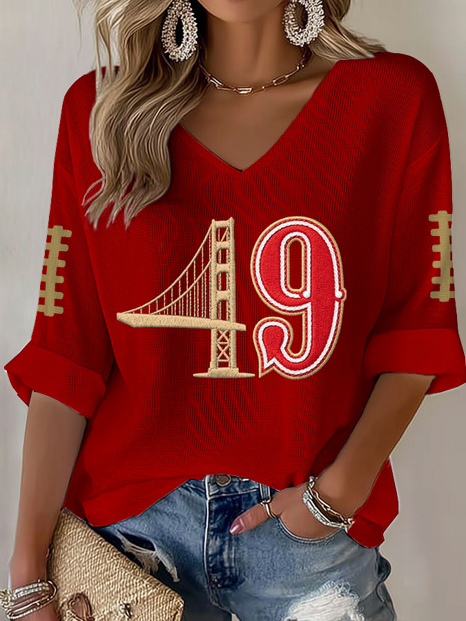 Women'S Football Print Waffle Top
