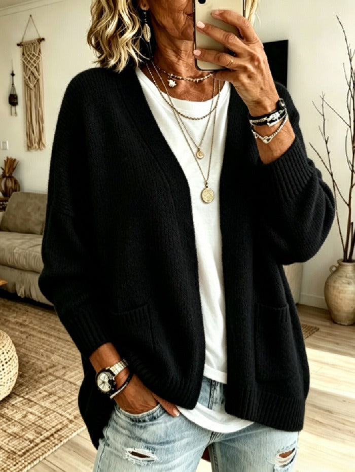 Women'S Casual Solid Color V-Neck Knitted Cardigan