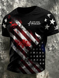 Men's Retro Patriotic Color-Block Crew Neck Short-Sleeve T-Shirt