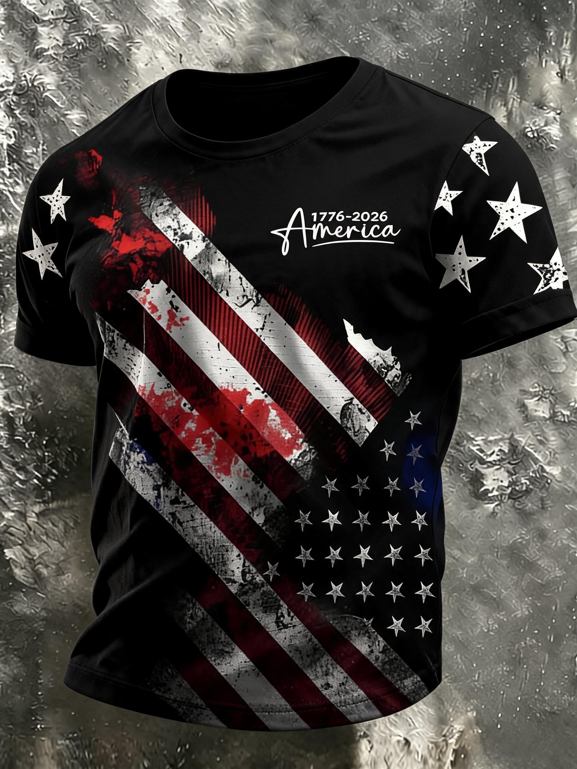 Men's Retro Patriotic Color-Block Crew Neck Short-Sleeve T-Shirt
