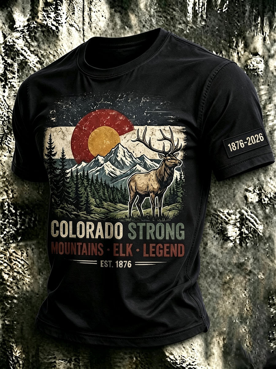 Men'S Colorado Strong Vintage Colorado Flag Mountain Forest T-Shirt