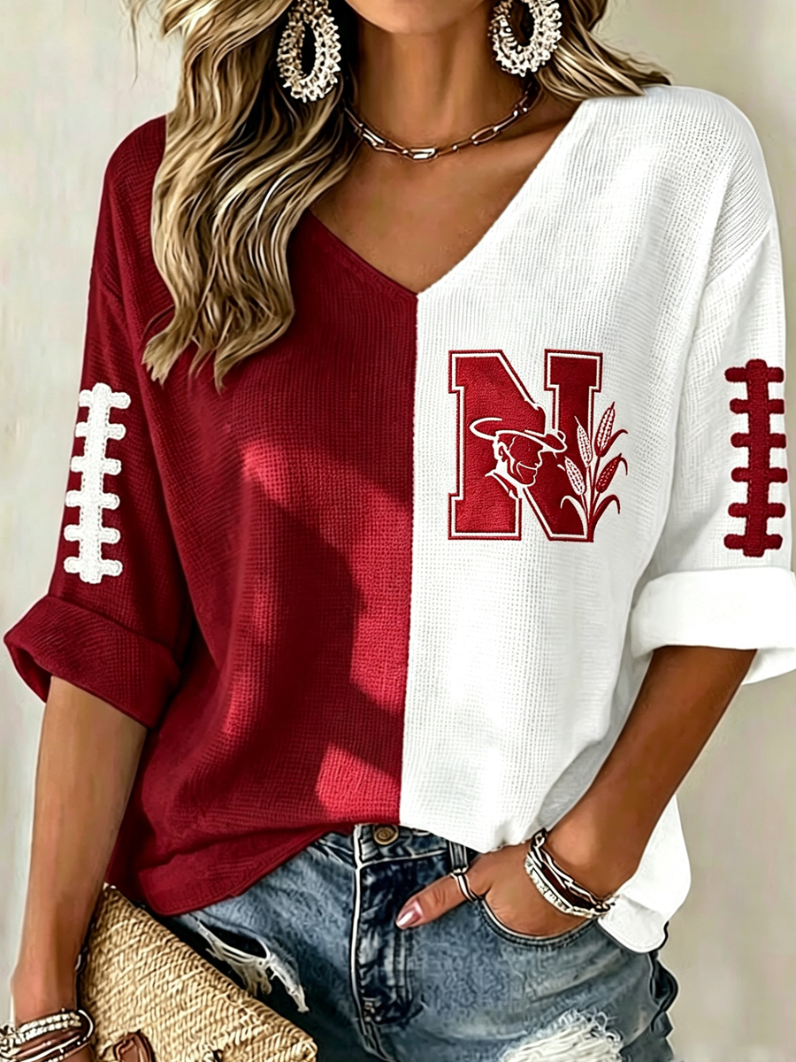 Women'S Football Print Waffle Top
