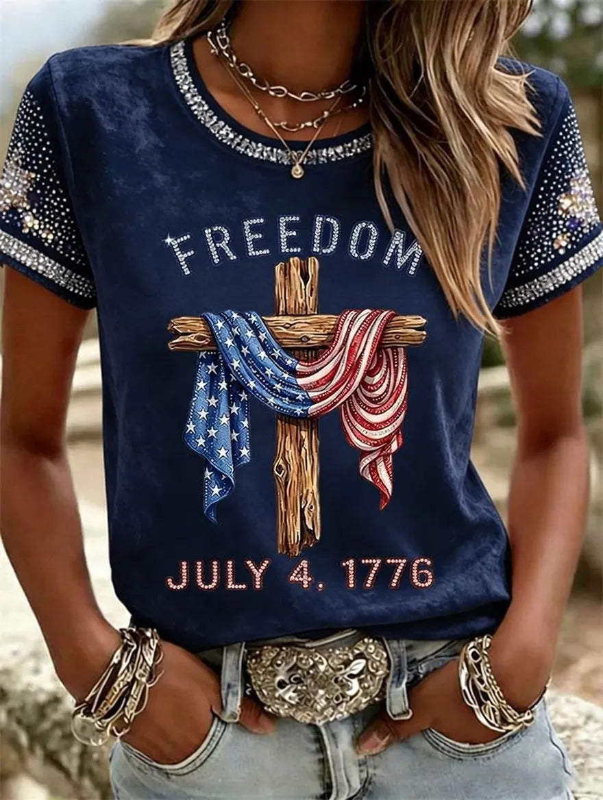American 250th Anniversary Rhinestone Design Women's T-Shirt