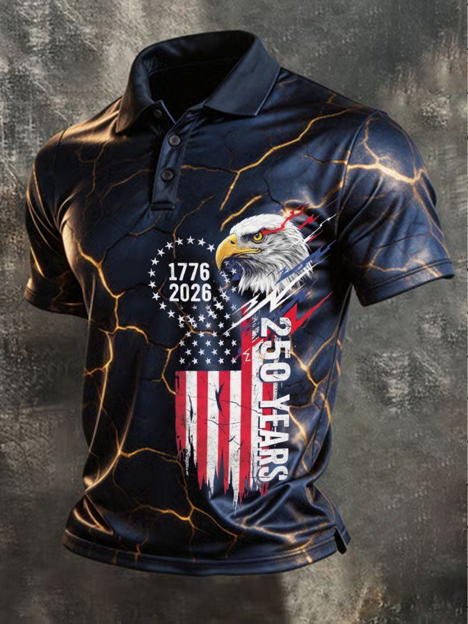 Men'S America Flag Print Casual Polo Shirt