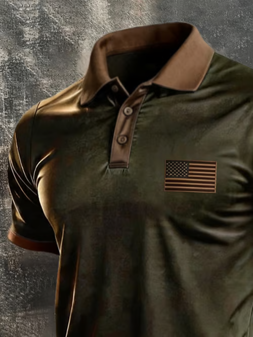 Men'S American Flag Print Casual Polo Shirt