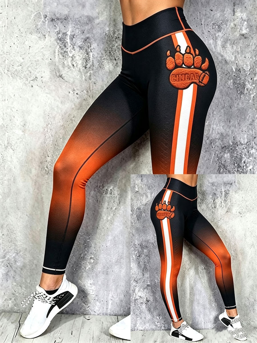 Women's Chicago Football Lover Bear Art Printed Leggings