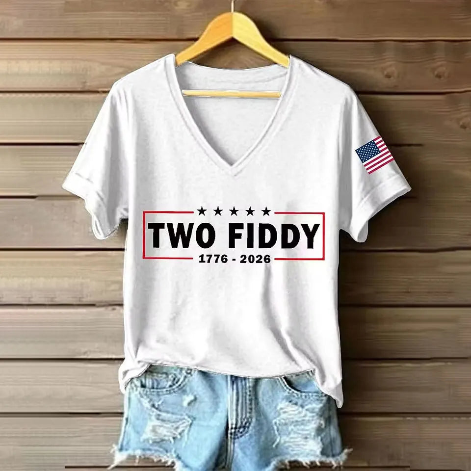 Women's Casual Two Fiddy Print Short-Sleeve T-Shirt