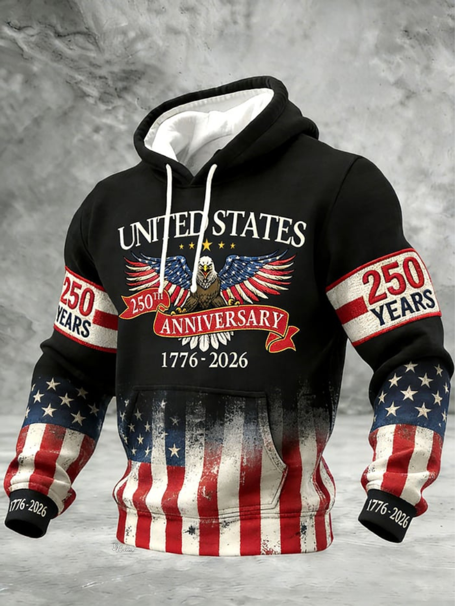 Men's American Independence Day Flag Printed Casual Hoodie