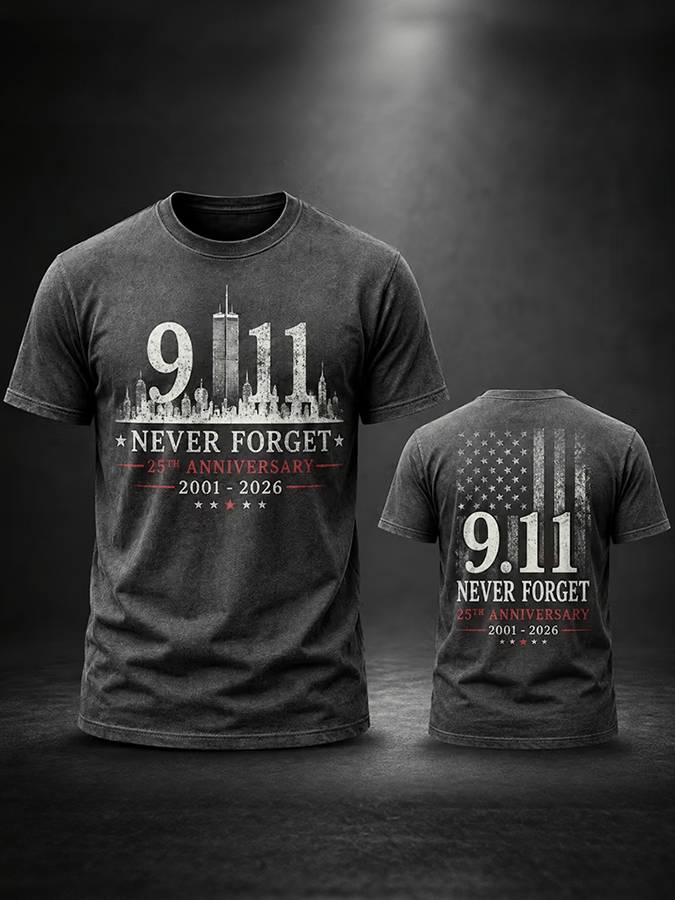 Men's "Never Forget 9/11" Design Comfortable Crew Neck Retro T-Shirt