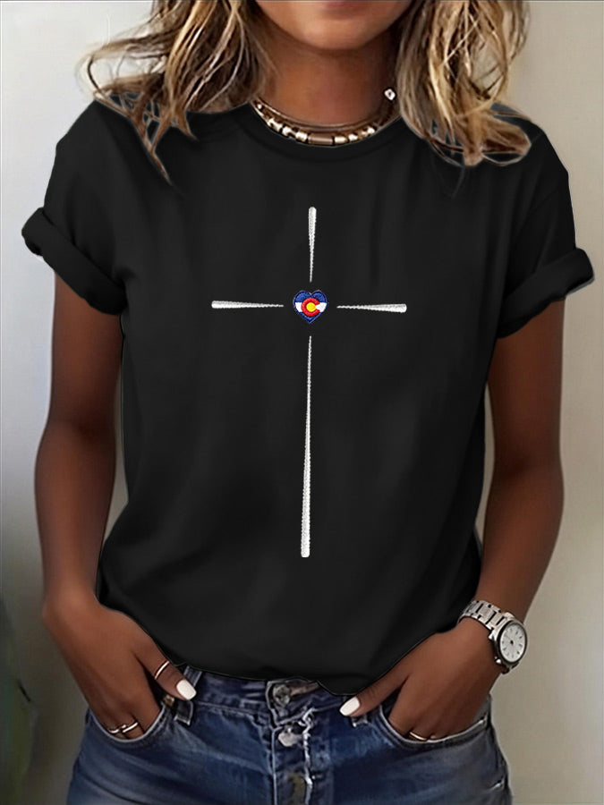 Women'S Casual COLORADO STRONG Mountain Fire Printed Round Neck Casual Short Sleeved T-Shirt