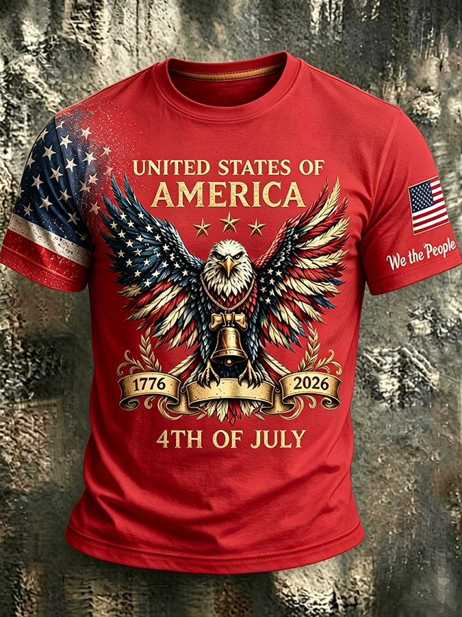Men's casual American Eagle commemorative round neck T-shirt