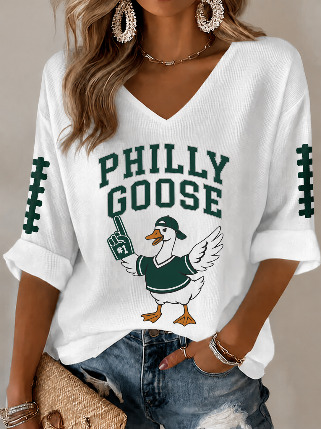Women'S Football  Print Waffle  Top