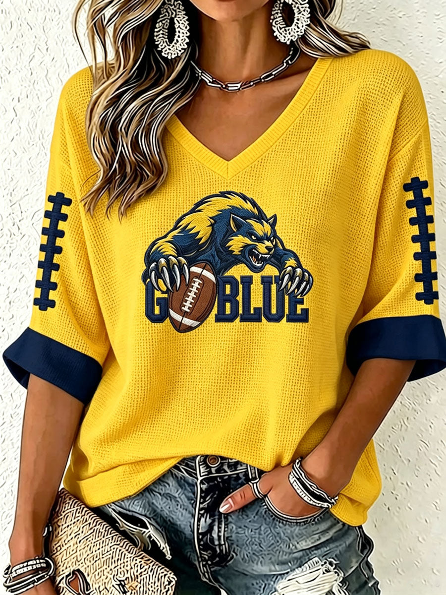 Women'S Football Print Waffle Top