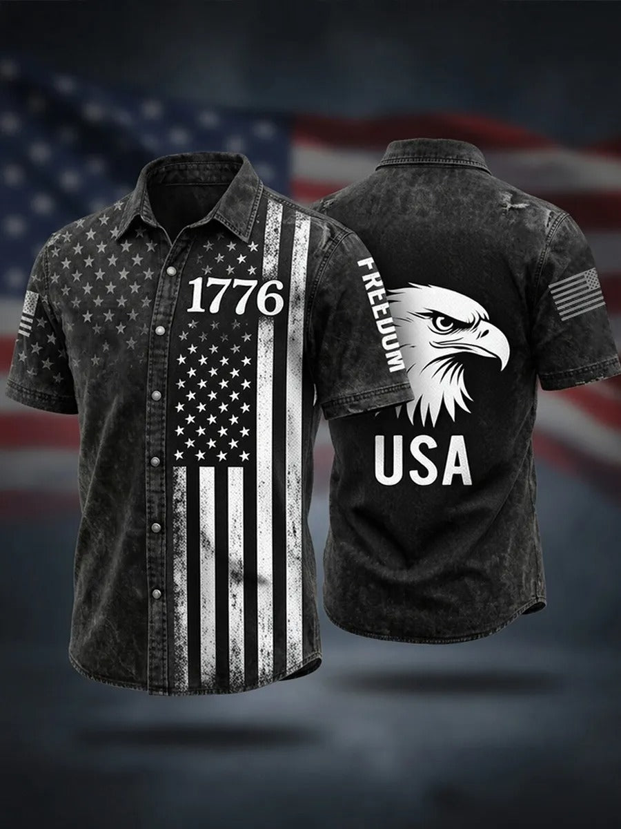 Men's Independence Day USA Flag Print Print Casual Patriotic Short Sleeve Shirt