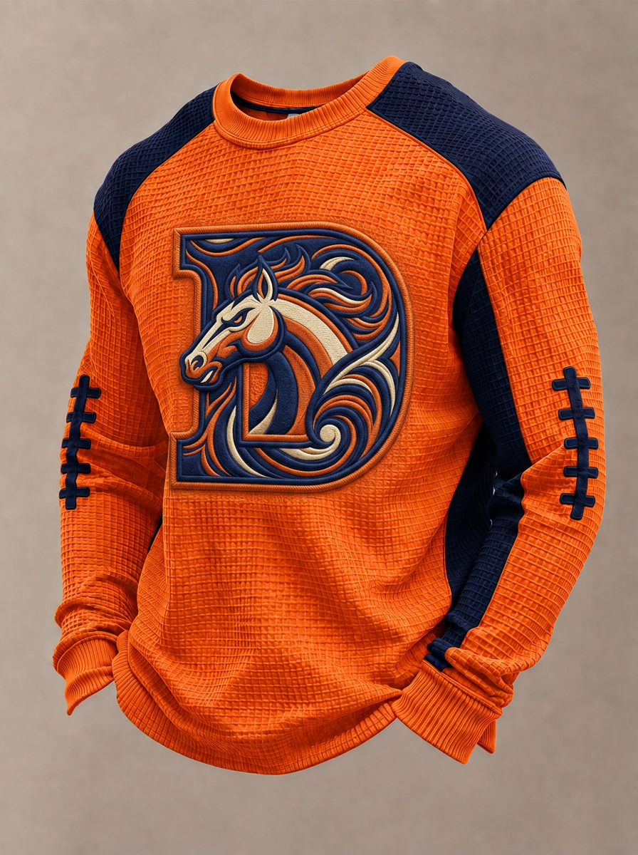 Men's Denver Broncos Football D-Logo Waffle Knit Printed T-shirt