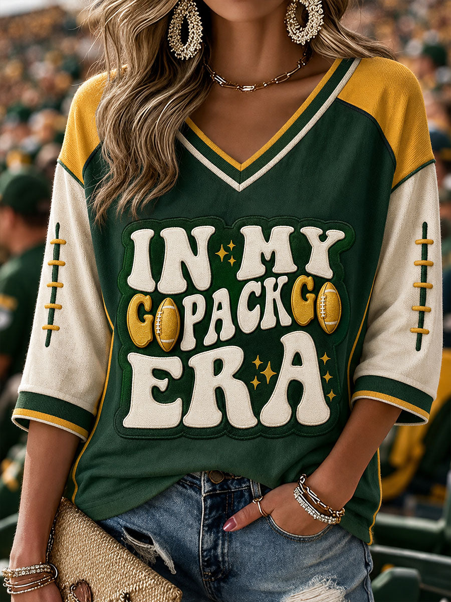 Women's American football V-Neck Three-quarter sleeve T-shirt
