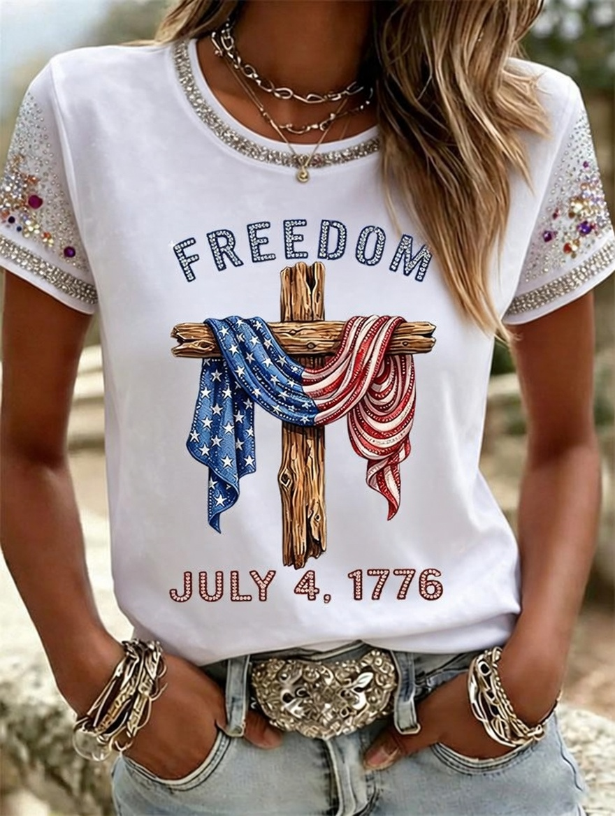 American 250th Anniversary Rhinestone Design Women's T-Shirt