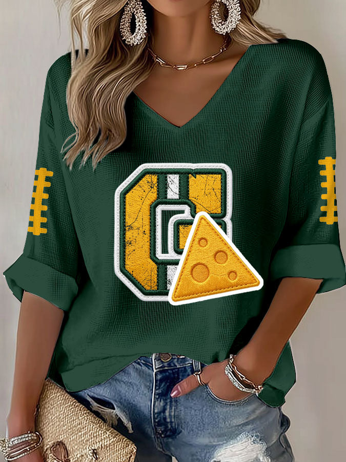 Women'S Football Print Waffle Top