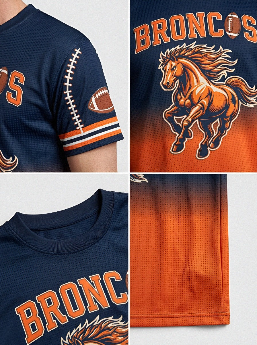 Men's Denver Broncos Football Horse Logo Printed T-shirt