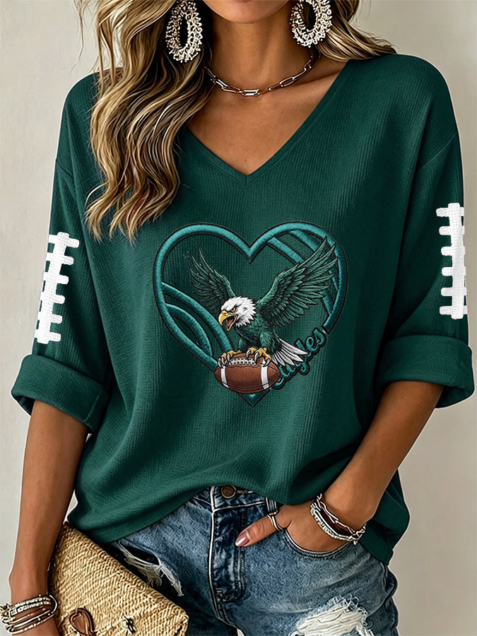 Women'S Football  Print Waffle  Top