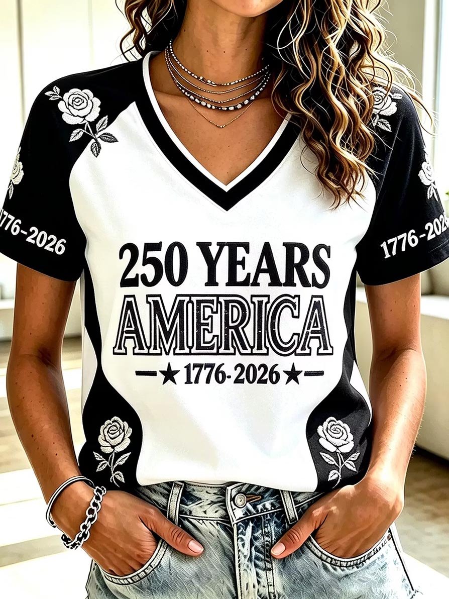 Women's Fashion U.S. 250th Anniversary V-Neck T-Shirt