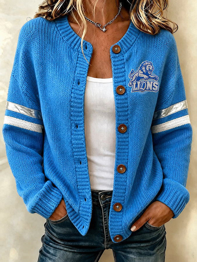 Women'S Football Printed Knitted Cardigan