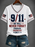 Women's "Never Forget 9/11" Pattern Comfortable V-Neck Retro T-Shirt