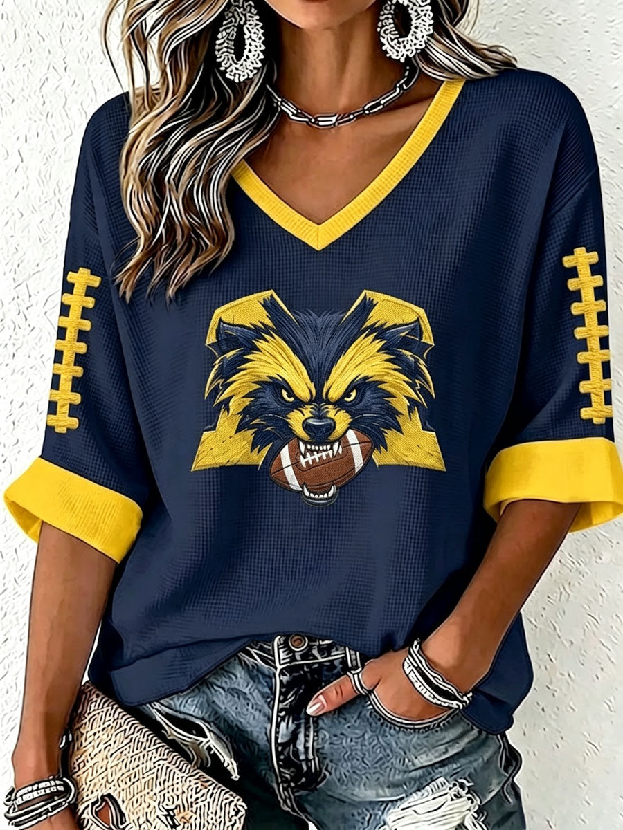 Women'S Football Print Waffle Top