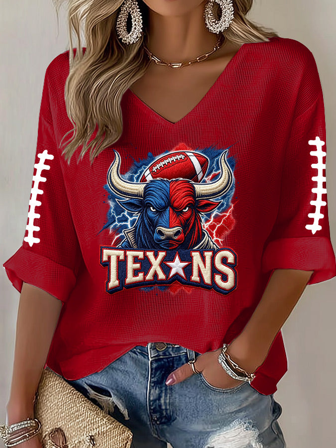 Women'S Football Print Waffle Top