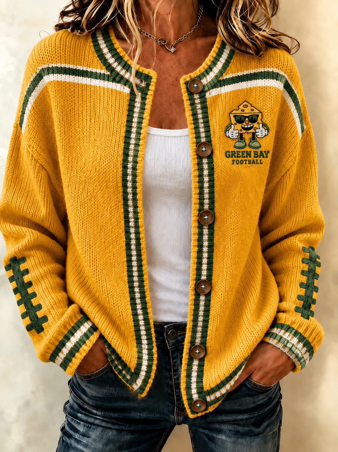 Women'S Casual Football Print Knitted Cardigan Top