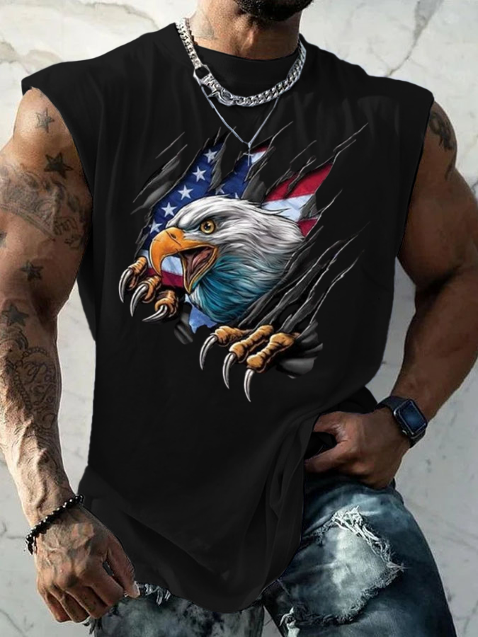 Men's Vintage America Flag Print Vests