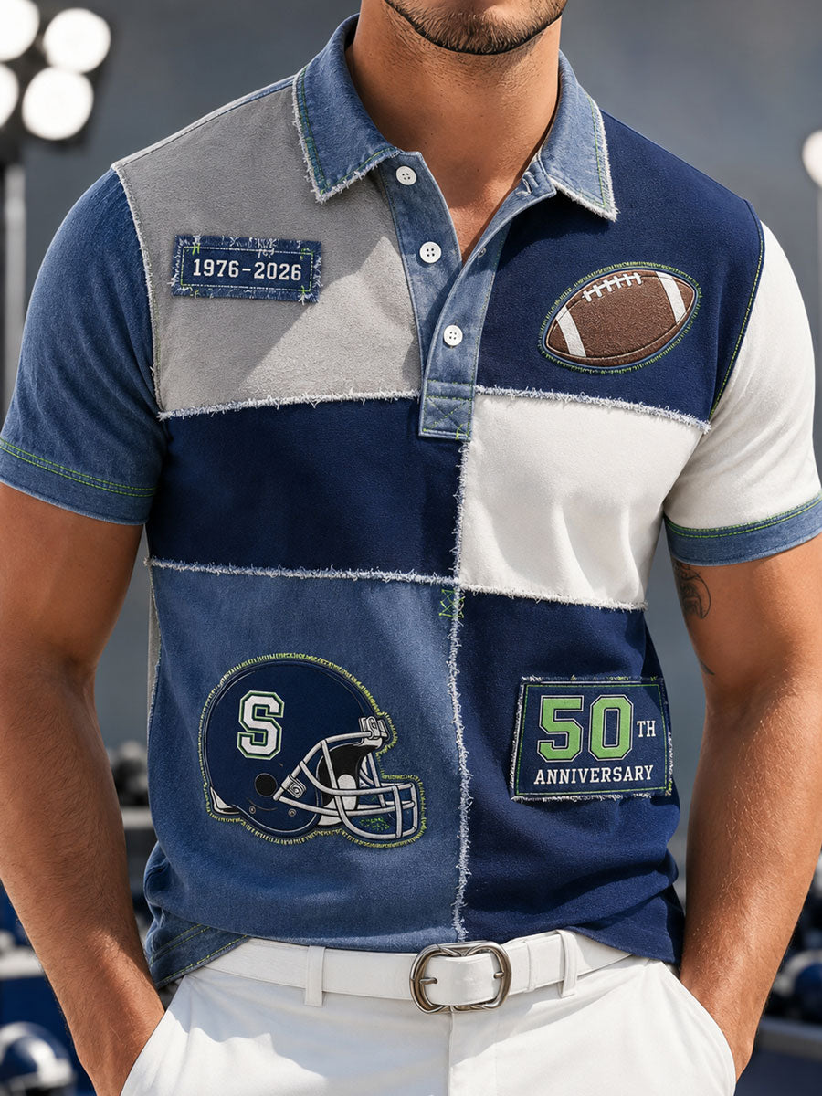 Men's Seattle Football Printed Vintage Fashion Polo Shirt