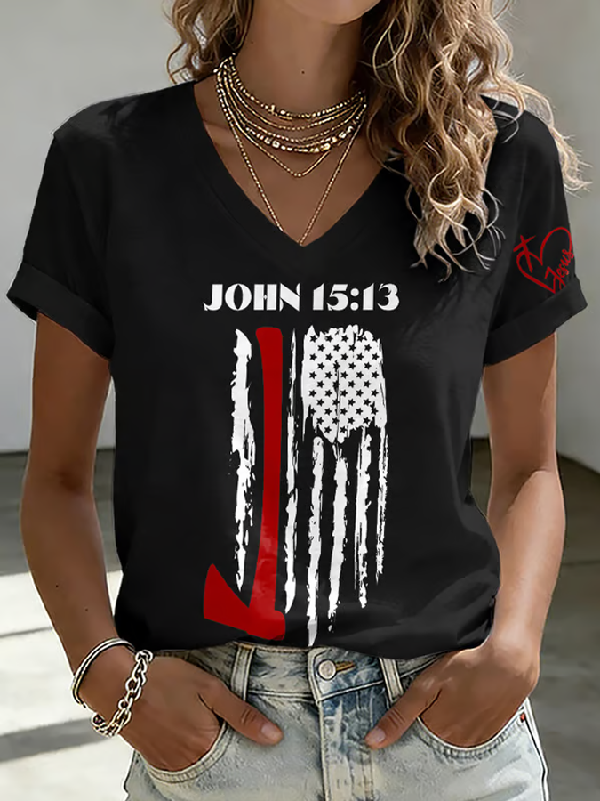 Wilderness Eagle Cross Faith Through The Fire V Neck Short Sleeve Vintage T-Shirt