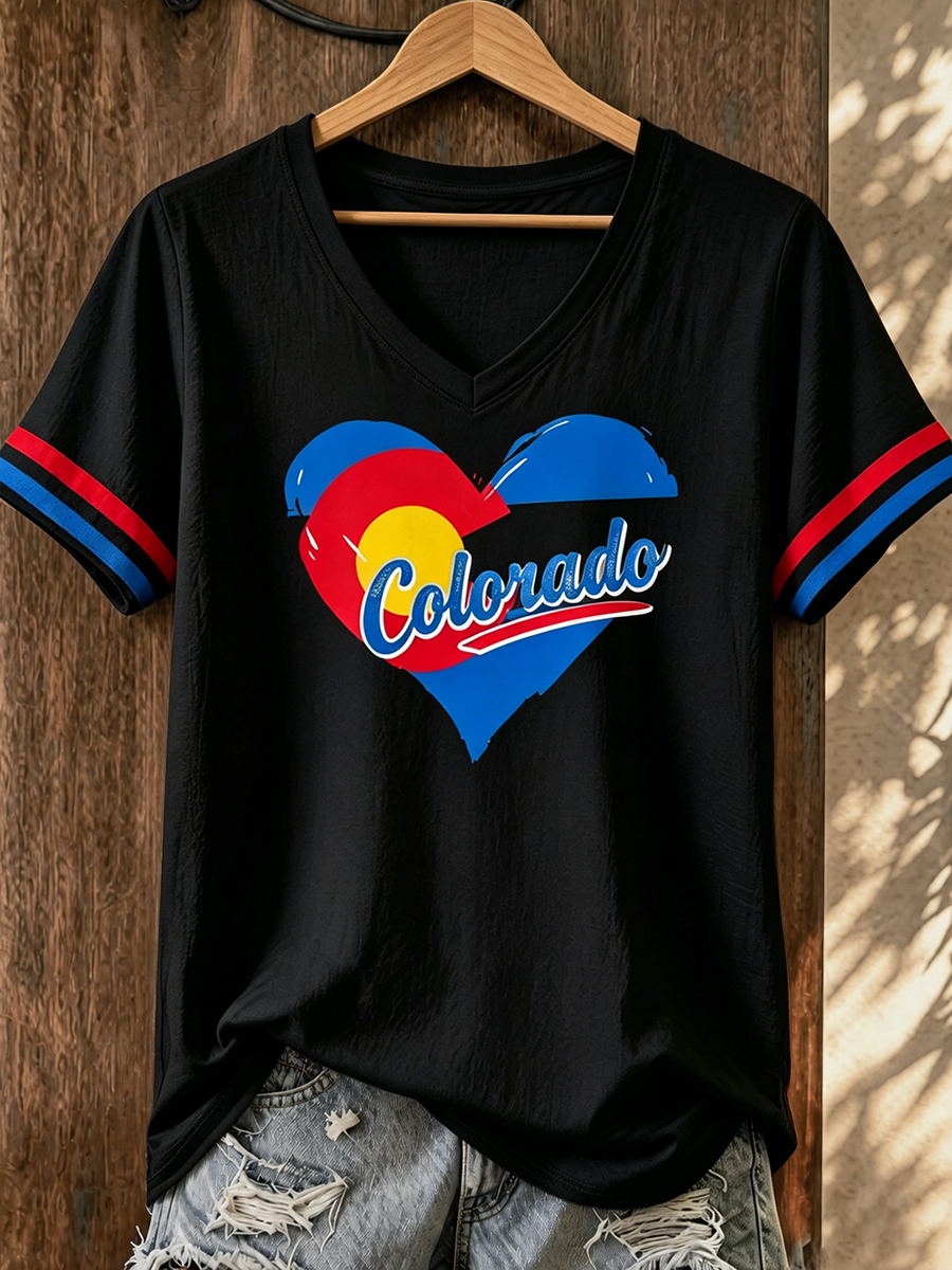 Women's Casual Love Printed Colorado Strong T-shirt
